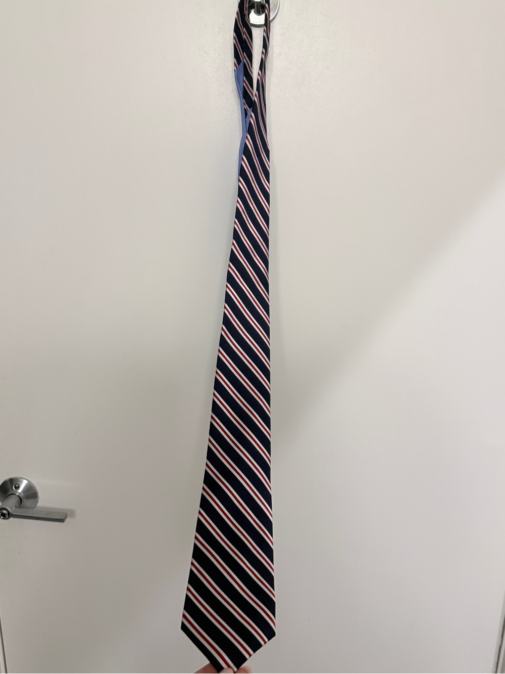 Nautica Navy Tie with White and Red Diagonal Stripes